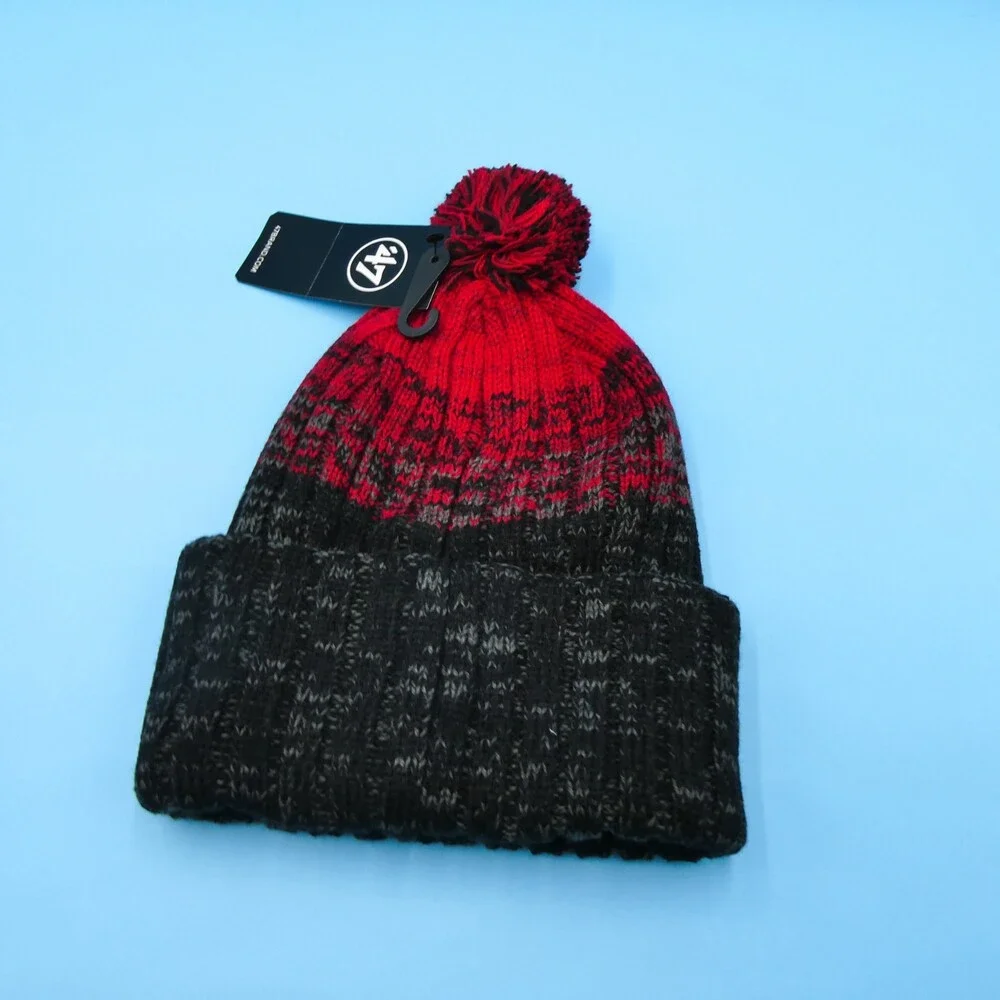 '47 Brand Chicago Bulls Winter Hat Mens Black Red Knit Acrylic Beanie NBA‎ Pom